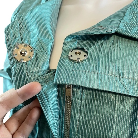 Emil Rutenberg Lightweight Swing Jacket Collared Teal Mint Blue Pinstripe Size 4 - Picture 4 of 9